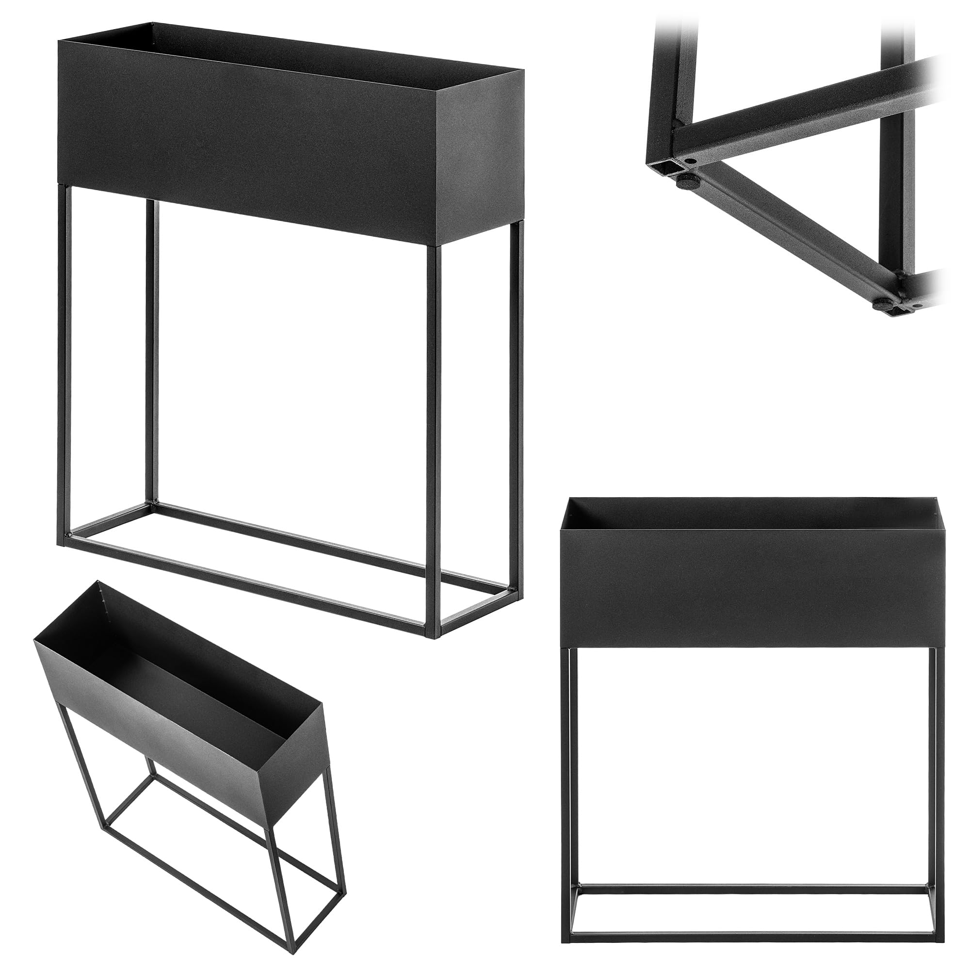 KADAX Jardinera ancha de barra de acero negro, soporte para flores para interior y exterior, parterre, maceta, macetero, soporte para flores (altura: 70 cm)