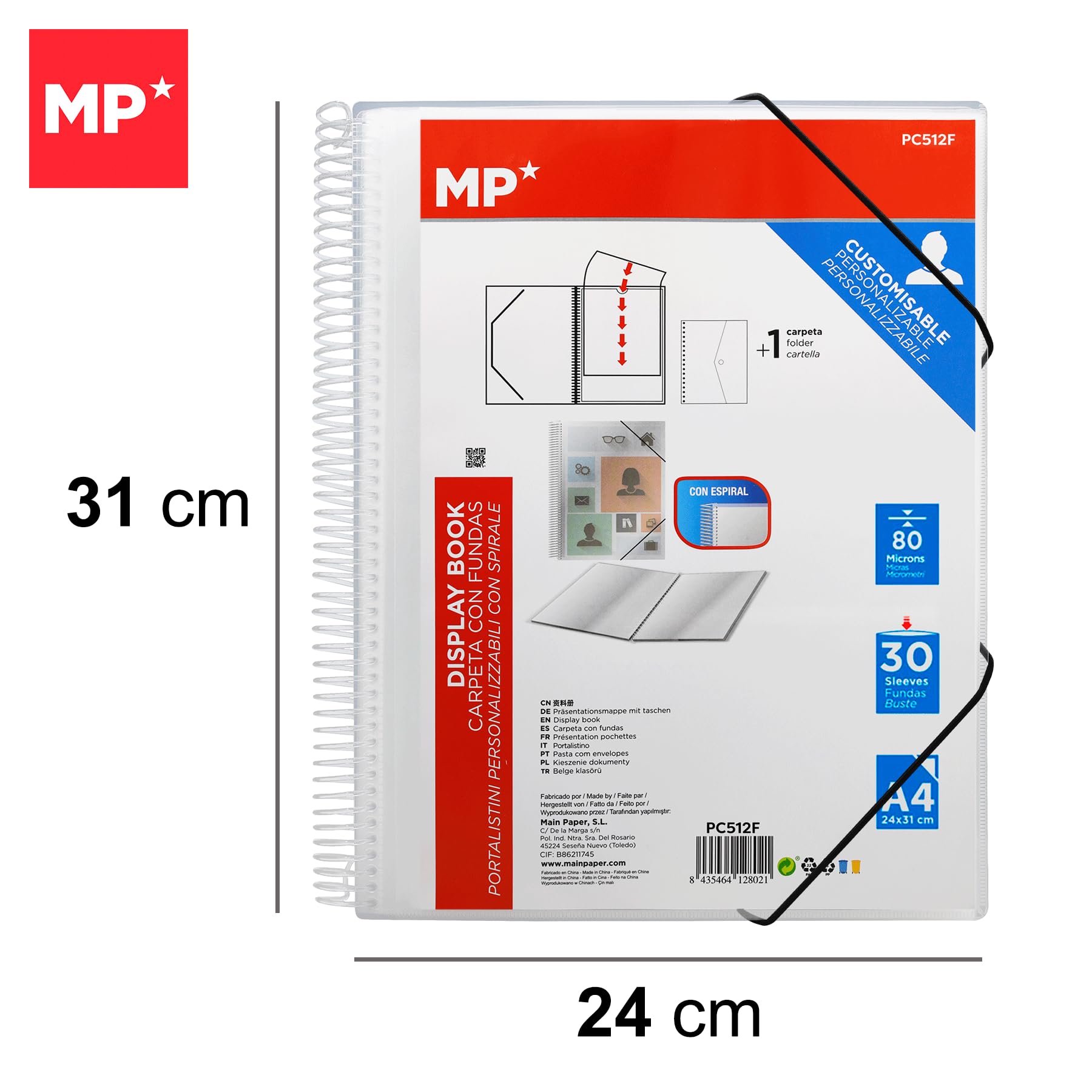 MP, Spiral Folder, Plastic Binders, 30 A4 Pocket, 24x31cm, Rubberised, Customisable Cover, Academic, Office - Image 2