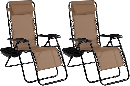 Goplus Zero Gravity - Silla reclinable, plegable y ajustable con almohada y soporte para tazas para el patio, la piscina, el campamento y exteriores