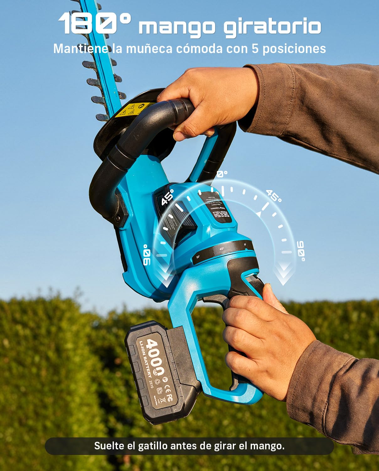 SEESII Cortasetos Batería 56 cm, Cortasetos Eléctrico 20V con 2 Baterías 4000mAh y Cargador, Espacio Entre Cuchillas 18 mm, Recogedor de Residuos, Cortasetos Inalámbrico para Jardín y Arbustos