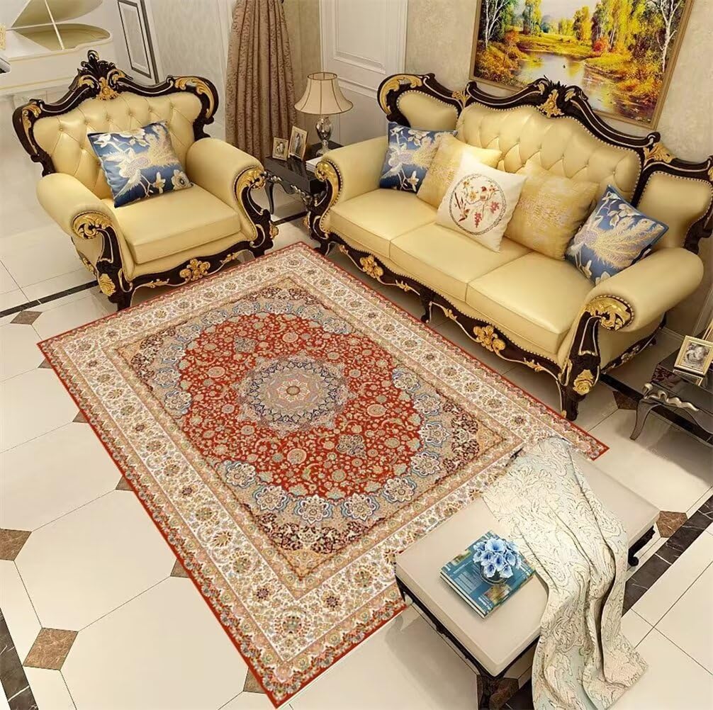 Tapis de salon rouge et gris 120x170cm avec motif floral rétro pour chambre