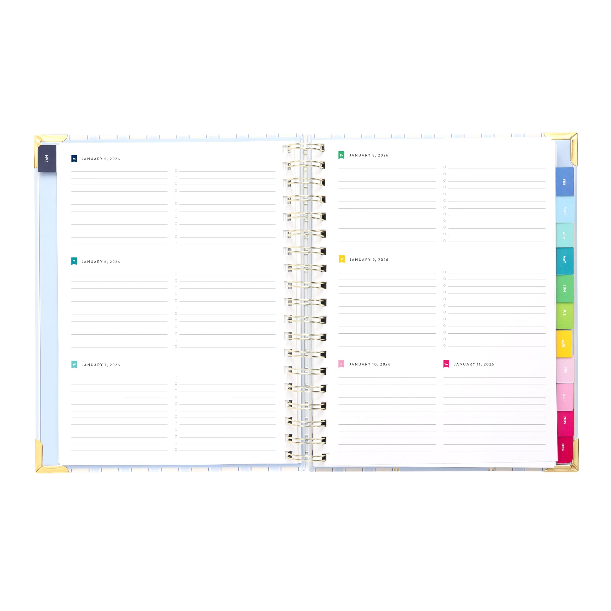 Simplified Agenda settimanale 2026, 12 mesi, a spirale, motivo Serene Stripe, da gennaio 2026 a dicembre 2026, con adesivi, tasche e scatola dei ricordi