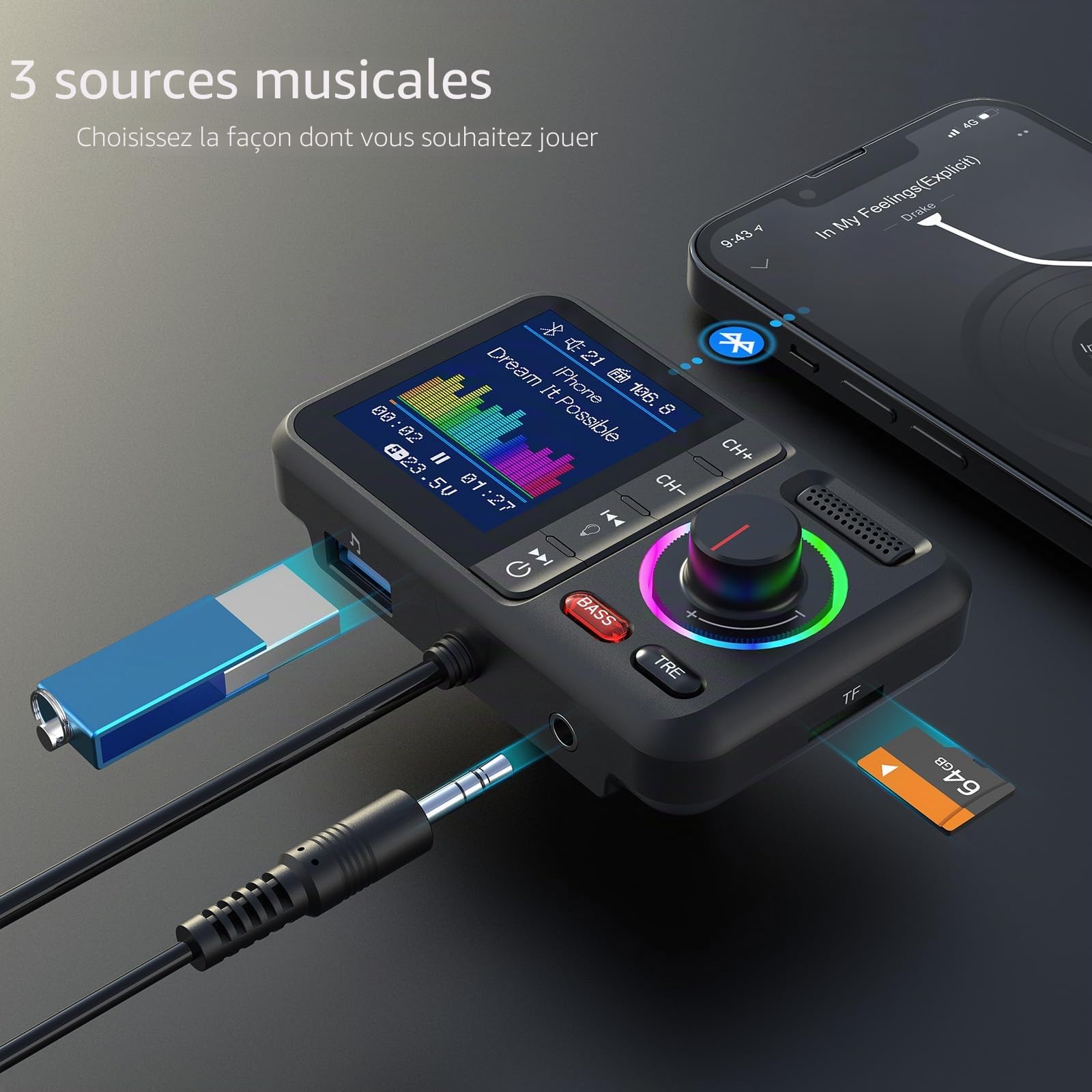 Nulaxy Transmetteur FM Bluetooth pour Voiture, BT5.0 avec Grand écran Couleur, Prise en Charge des Appels Mains Libres, Siri&Google, Lecteur de Musique MP3 Bass&TRE Booster, Carte TF/AUX-KM28 Vert
