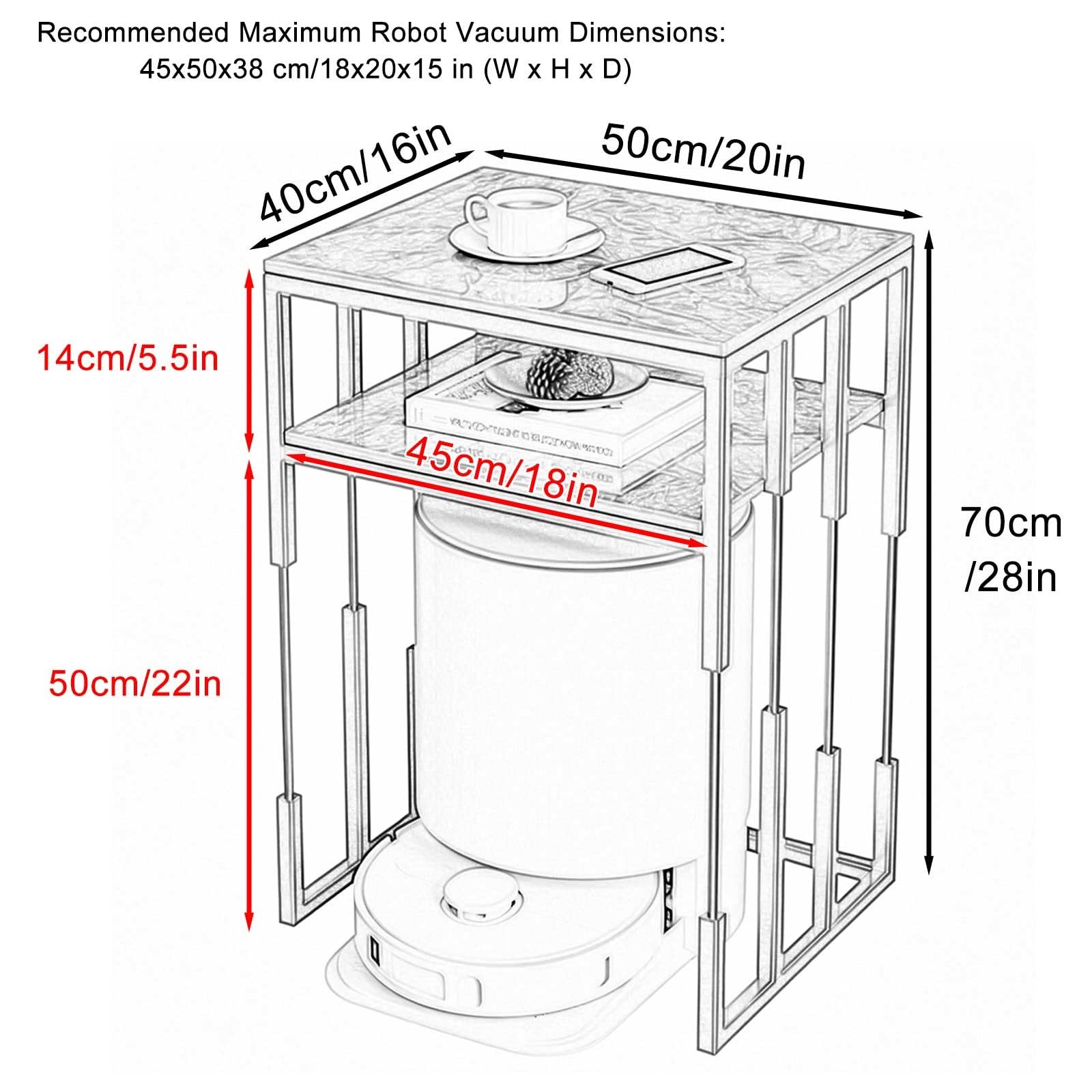 Gabinete de Soporte de vacío for Robot de Metal, Estante de Almacenamiento for vacío de Robot con Almacenamiento de Doble Nivel, Mesa Auxiliar(Gray,50cm)