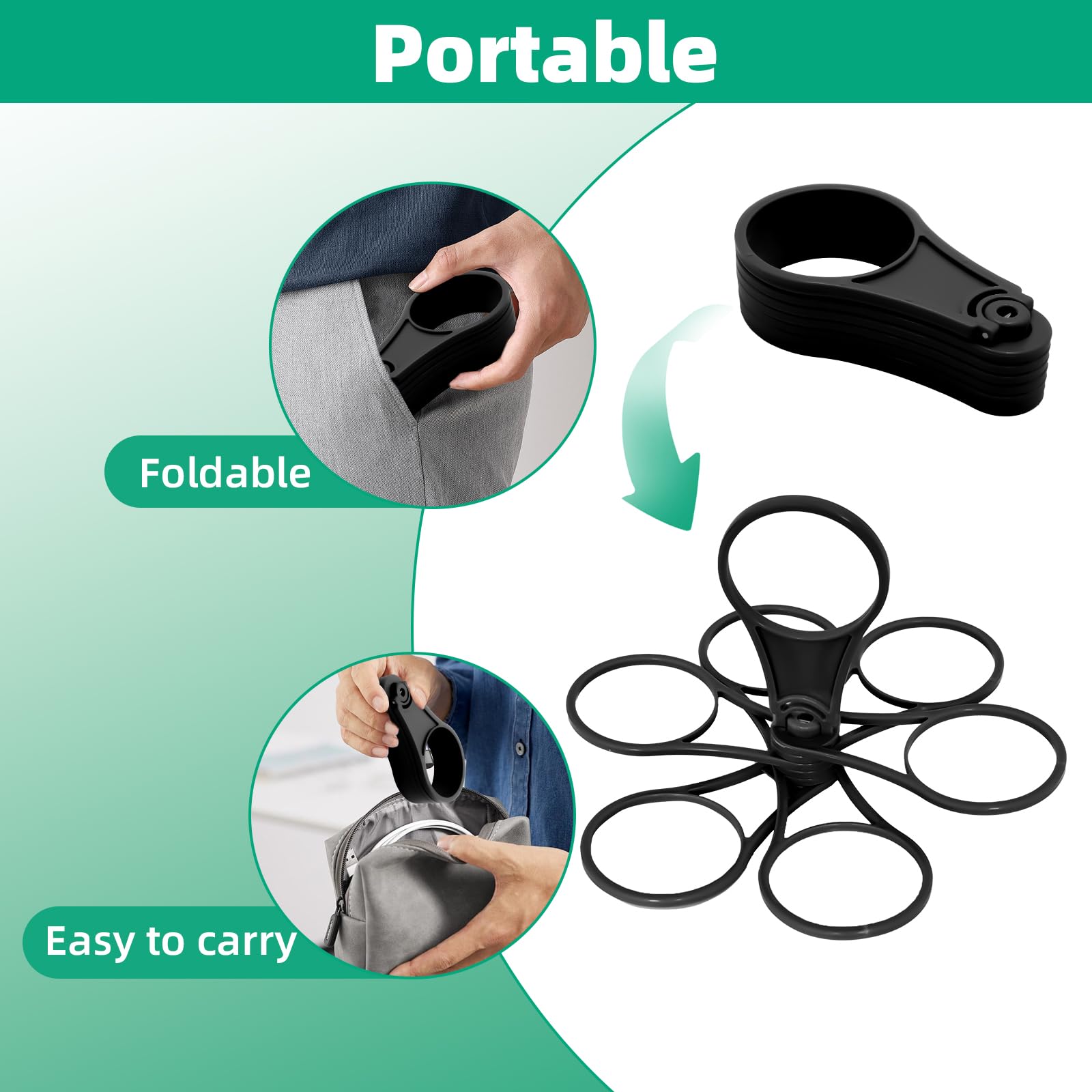 2 pièces de porte-gobelets avec poignée - Porte-gobelets pour 6 verres, porte-gobelets pour festival, pliable, réutilisable pour festivals, événements sportifs et concerts (Noir)