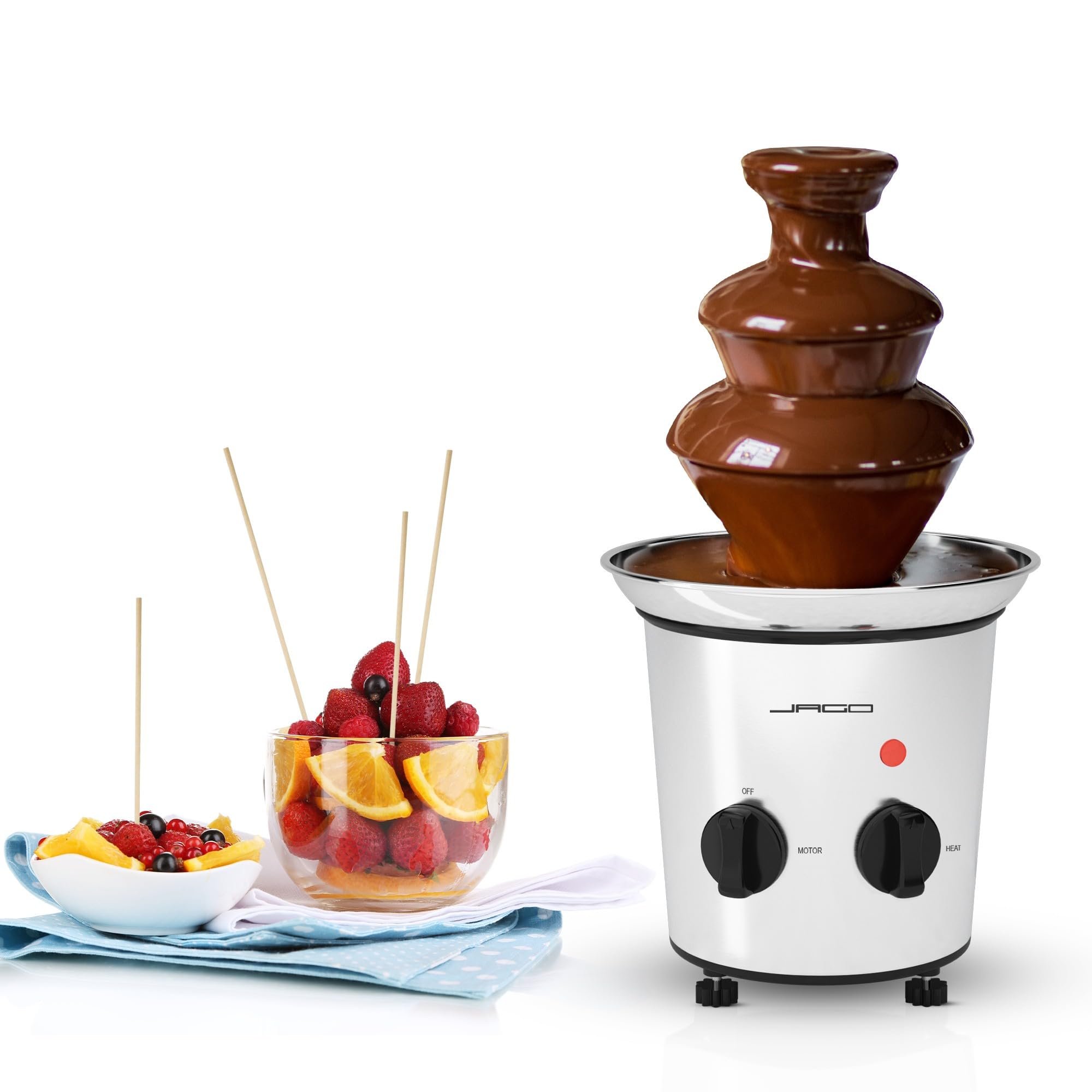 Jago® Schokoladenbrunnen 275W - 3 Etagen, Max. Kapazität 1 kg Schokolade, Edelstahl, Spülmaschinengeeignet, Silber - Schokobrunnen, Schokofondue, Schokoladenfondue, Schokoladenfontäne