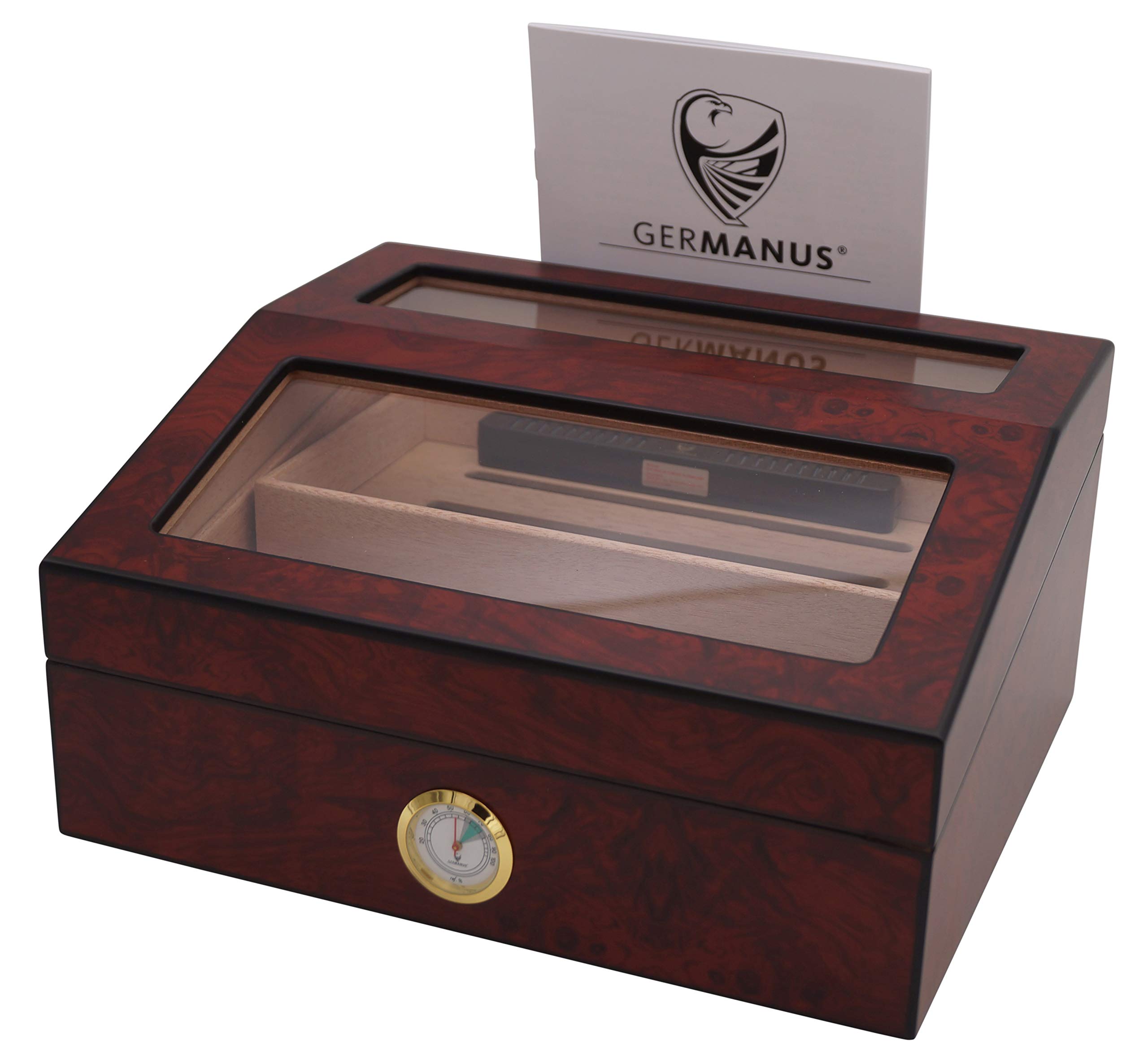 GERMANUS Humidor 224 mit Kristall Befeuchter und Hygrometer, Braun