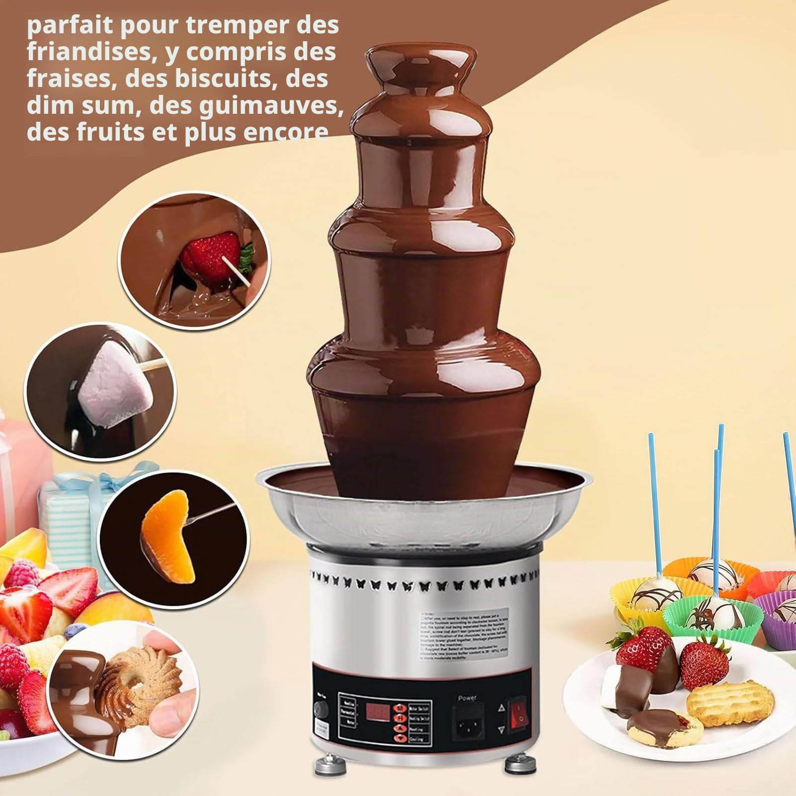 Machine à Fondue au Chocolat Professionnelle avec température réglable, Fait Fondre Chocolat, Bonbons, Beurre, Fromage, idéale pour Les fêtes, Mariages et Anniversaires. 6layers
