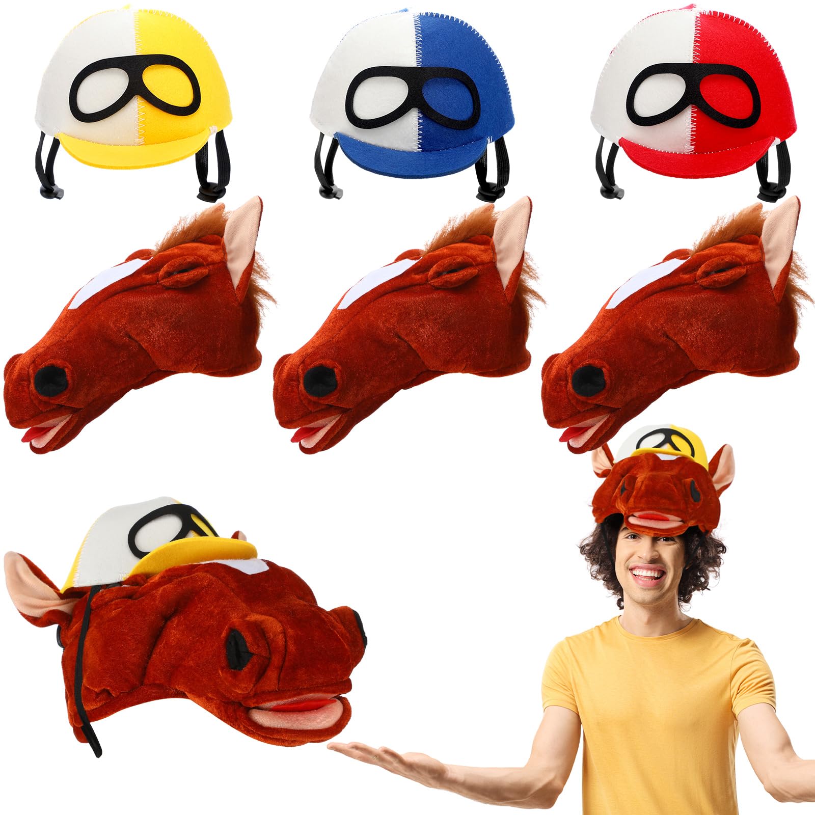 Liitrsh Jockeypferd-Set, Stoff, Pferdekopf, Hut, Kostüm, Zubehör, Reitsport, Fotokabine, Zubehör für Rennen, Dekoration, Urlaubsgeschenke, 3-teilig