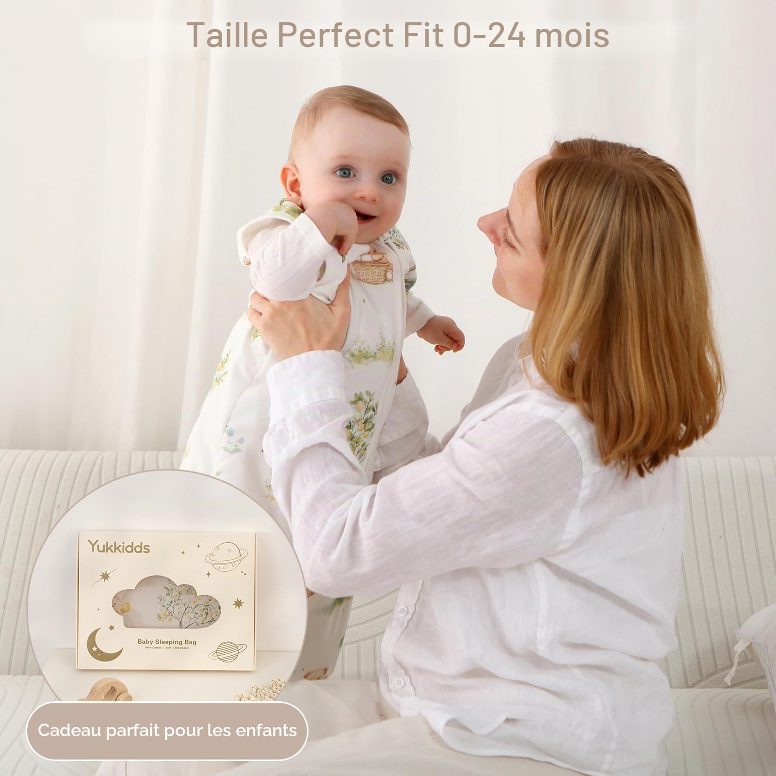 Gigoteuse Bébé Hiver 1.5 TOG en Coton Doux, Turbulette Chaude avec Fermeture Éclair, Lot de 2, pour Nouveau-né Garçons Filles 0–6 Mois Éléphant Beige