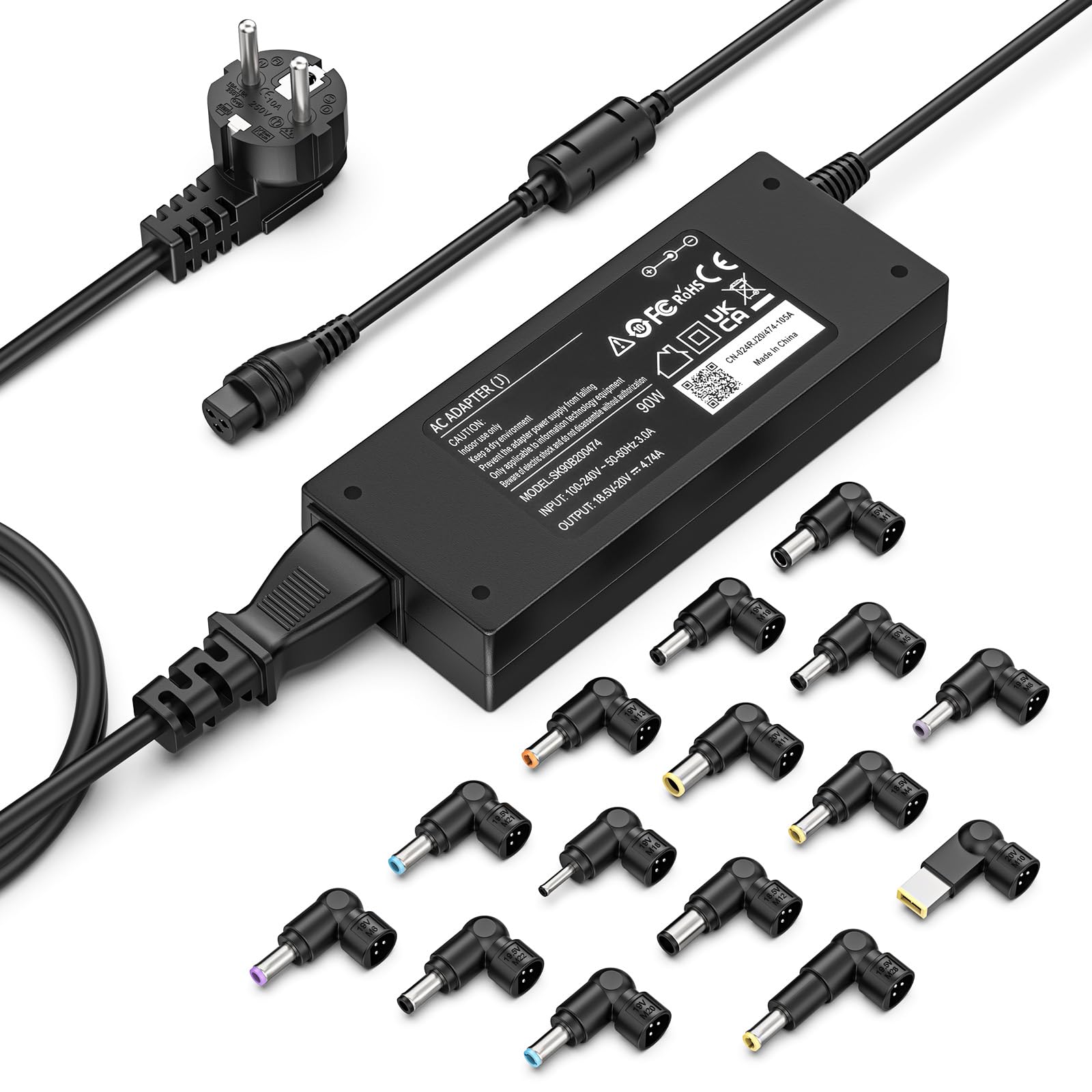 90W Universale Caricatore PC Portatile Alimentatore per HP Lenovo Acer Asus Dell 19V 20V con 15 Adattatori