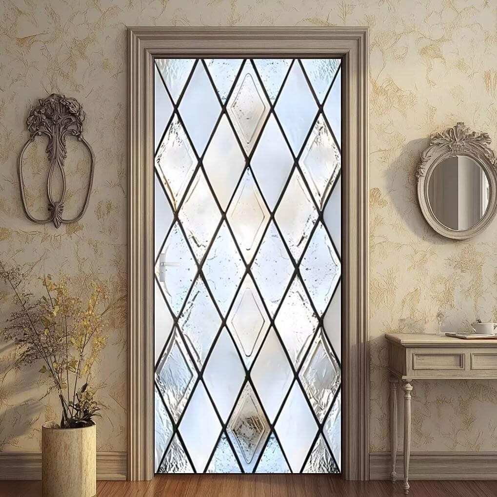 Türfolie Selbstklebend Glasstruktur 77x200cm 3D Türaufkleber Türtapete Selbstklebend Türposter Geometrisch Fototapete PVC Wasserfest Klebefolie Tür Wandtapete für Wohnzimmer Schlafzimmer (DS111)