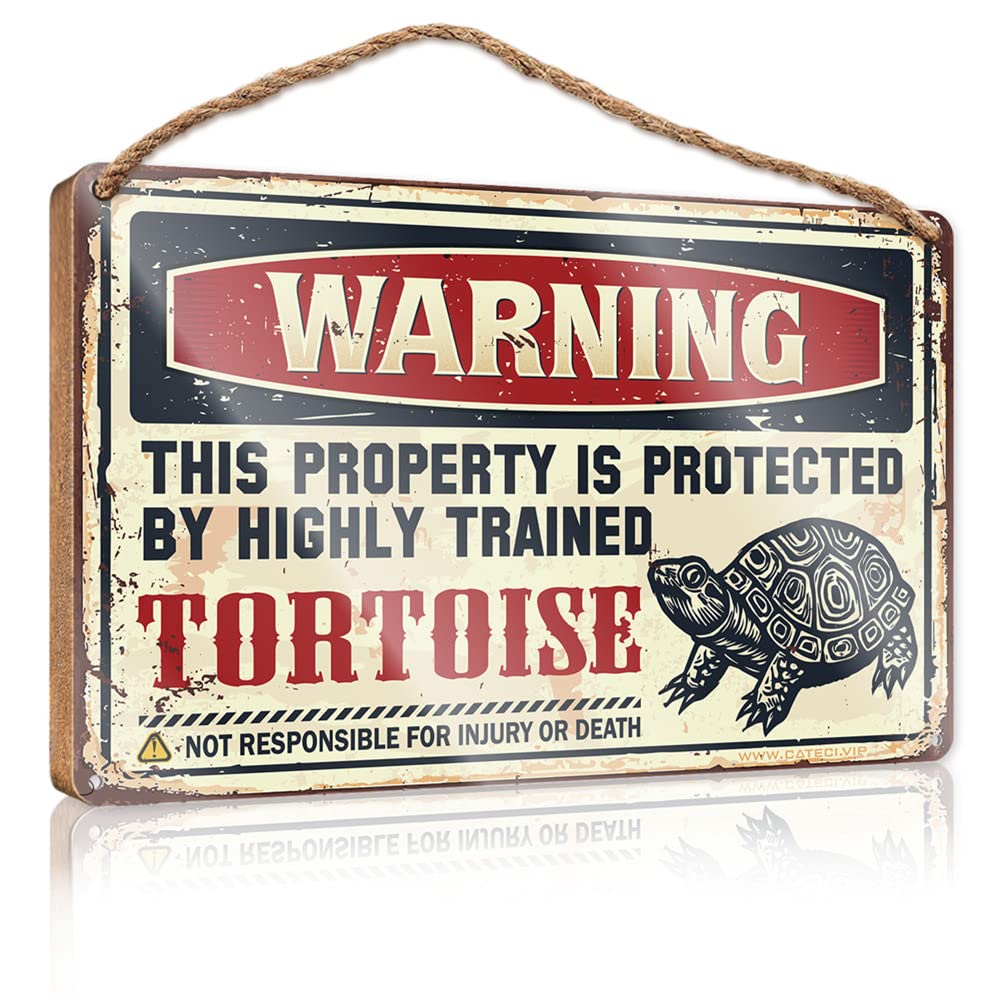 HELIOFORGE Funny Bathroom Door Signs Warning This Property Is Protected By A Highly Trained Tortoise Wooden Sign(23X35CM)