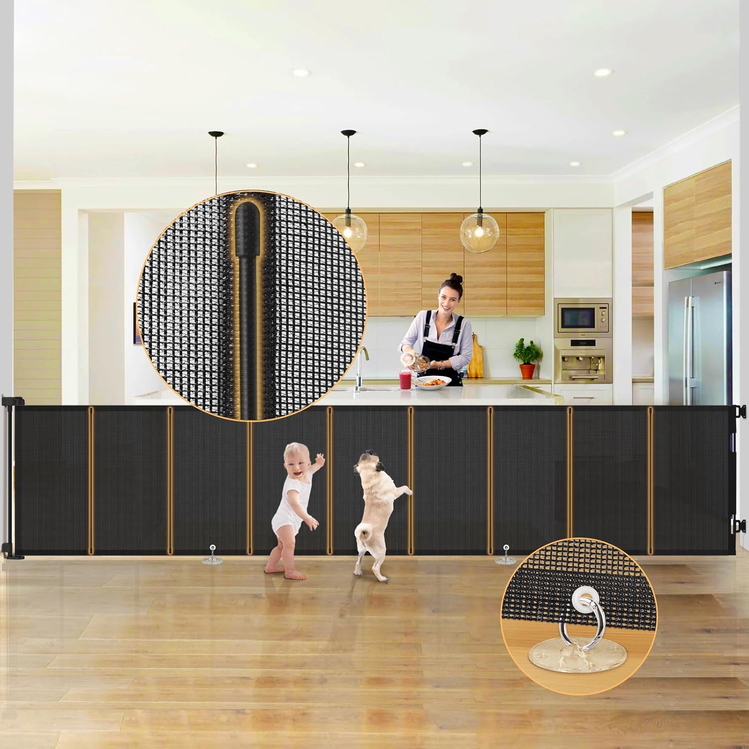 AMAZKRUS Retractable Baby Gates Extra Wide 150'' Tall 35