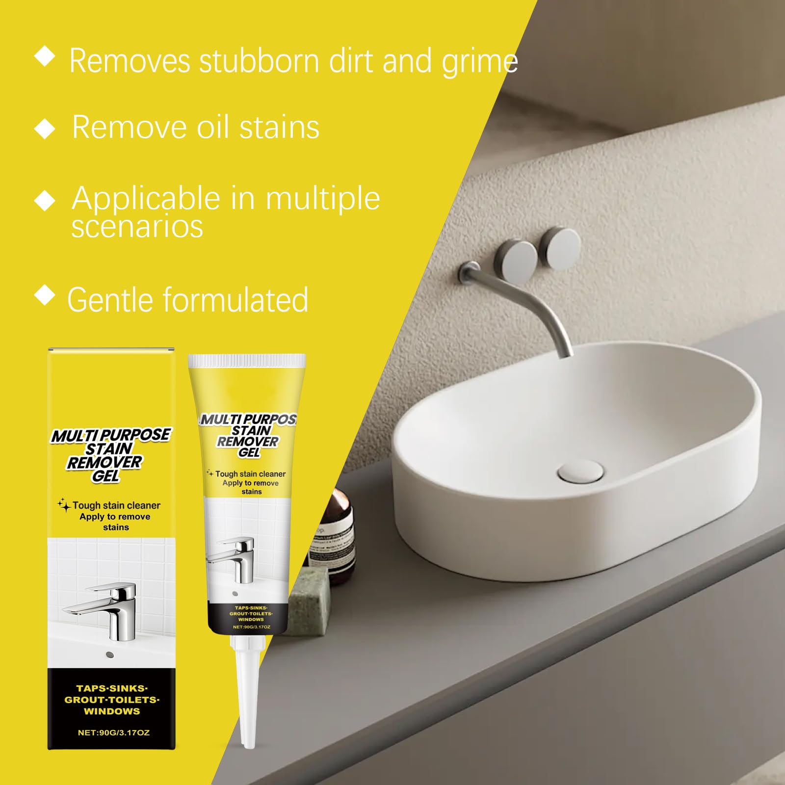 Home Fleckenentferner-Gel, für Waschmaschinenreiniger, leistungsstarker Mehrzweck-Fleckenreiniger für Waschbecken, Fliesen, Dusche, Mörtel und Badezimmer, sanft formuliert (5Pcs)