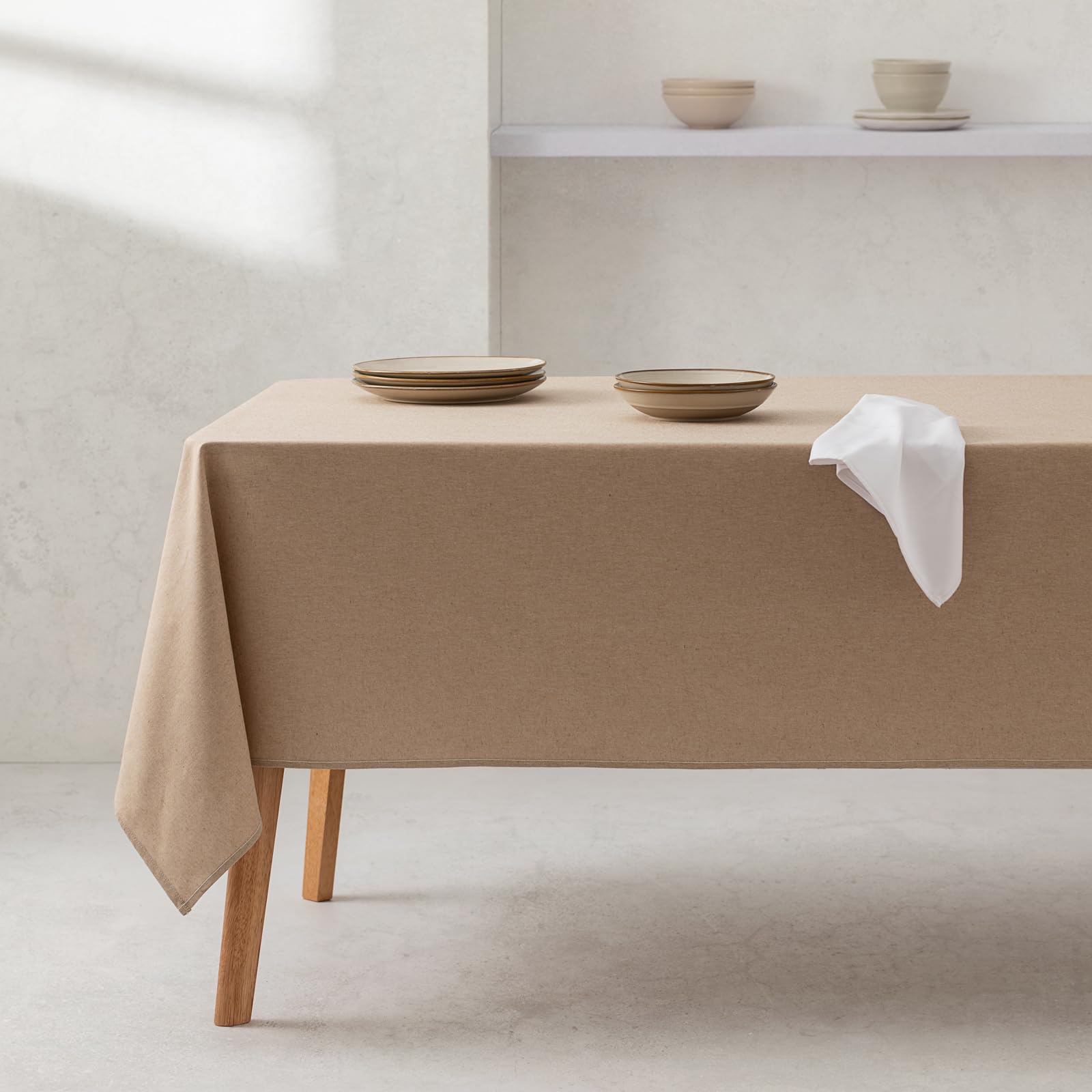 Rechthoekig tafelkleed, vlekafstotend en vuilafstotend, geruit, 140 x 320 cm, 50% katoen, 50% polyester, handgemaakt in Italië