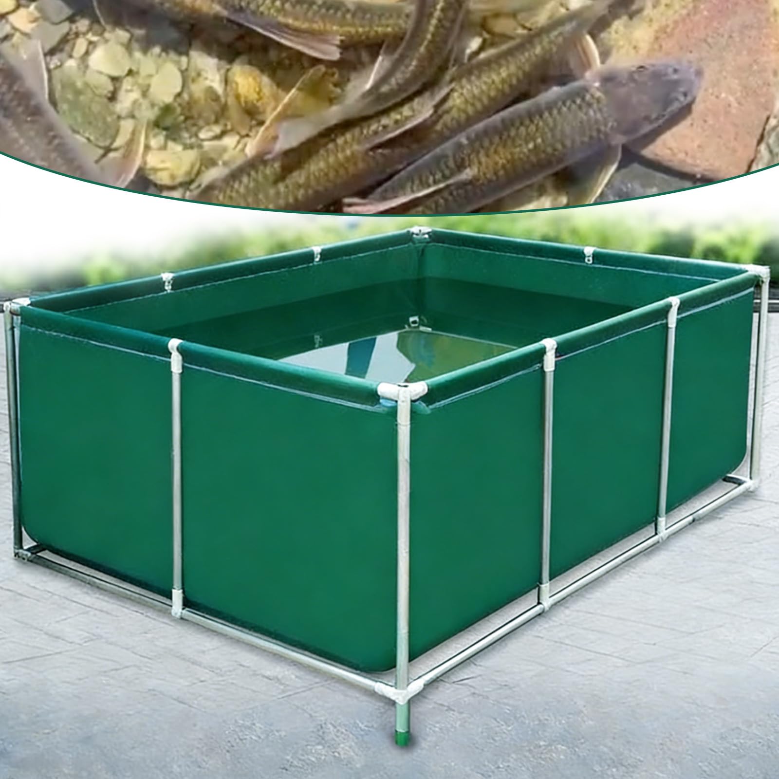 Hggdsac Durable Aquaculture Water, PVC Outdoor Aquarium Pool Pond with Drain Valve, Tarp Temporary Holding Tank, Above Ground Aquarium Pool Pond, Drain Valve, For Koi Fish Turtles green 1.5*1*0.5M