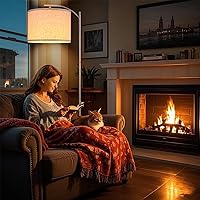 Vista 4 de Lámpara de pie para sala de estar, lámpara de pie, lámpara de pie con pantalla de lino para decoración del hogar, oficina, dormitorio