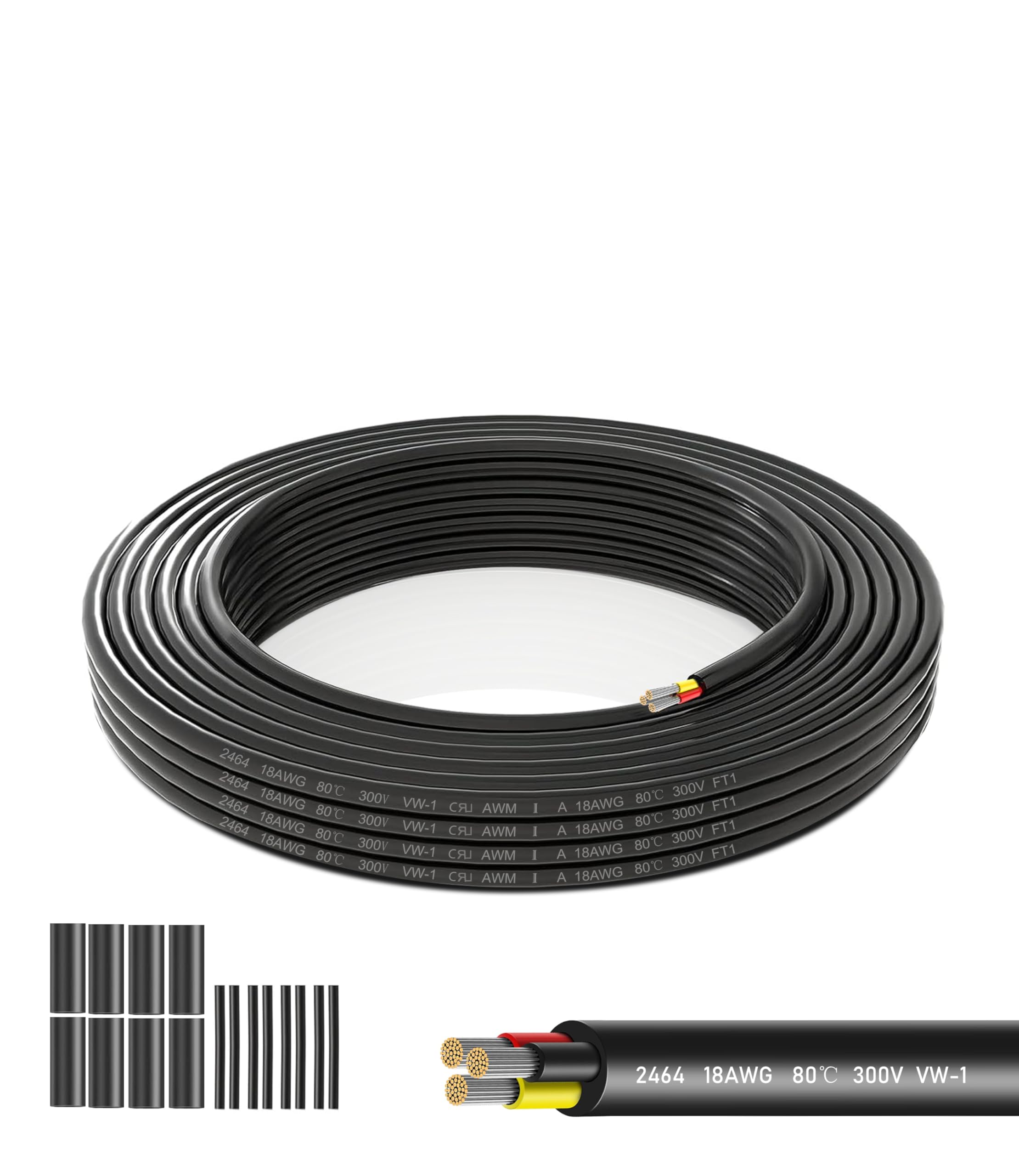 18AWG Triple Core Cable | 3×0.75mm² Tinned Copper Wire 26.25FT/8 Metres | 12V/24V/240V/300V Low Voltage Flexible PVC for LED Strips, Automotive Wiring & Marine Applications