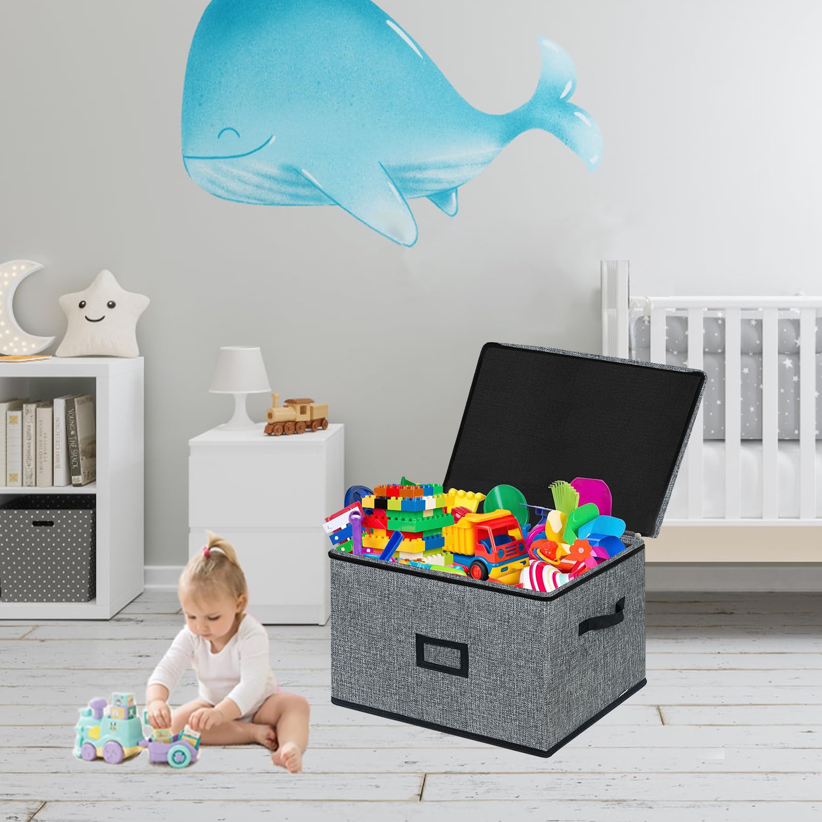 Cesta Portagiochi Bambini Pieghevole - Contenitore Salvaspazio Con Coperchio, 56x38x33 Cm - Foto 10