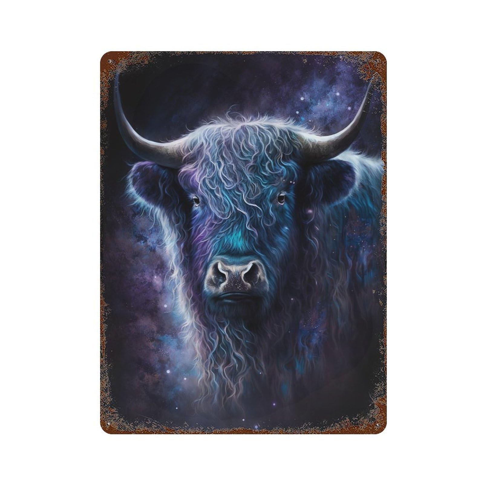 Cosmic Bull Art Print Retro Metal Sign 15.7"x11.8", Shabby Chic Decor for Bistro, Counter And Cafe Decor