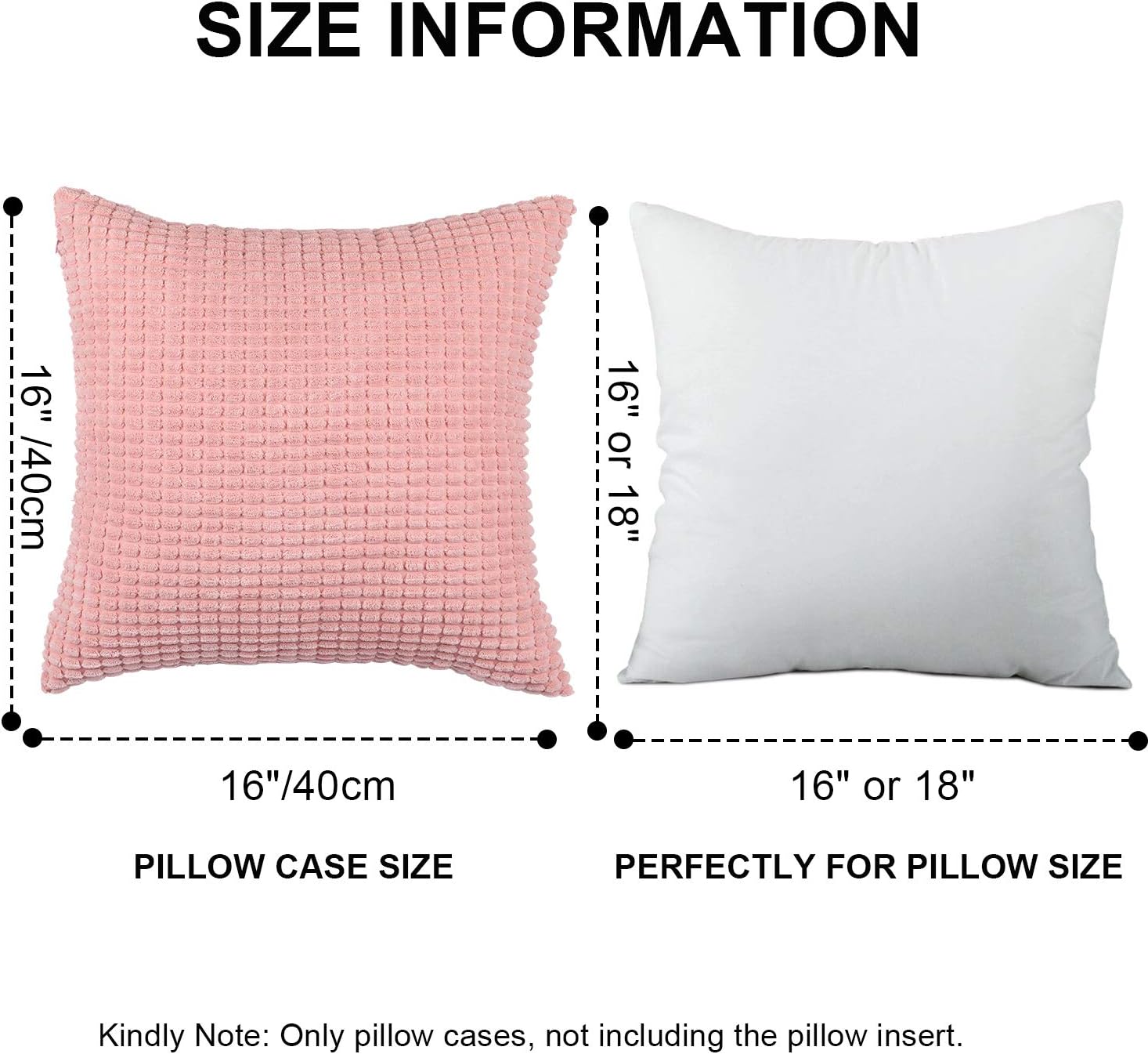 Set of 2,Decorative Throw Pillow Covers 16" x 16" (No Insert),Solid Cozy Corduroy Corn Accent Square Pillow Case Sham,Soft Velvet Cushion Covers with Hidden Zipper for Couch/Sofa/Bedroom,Blush Pink