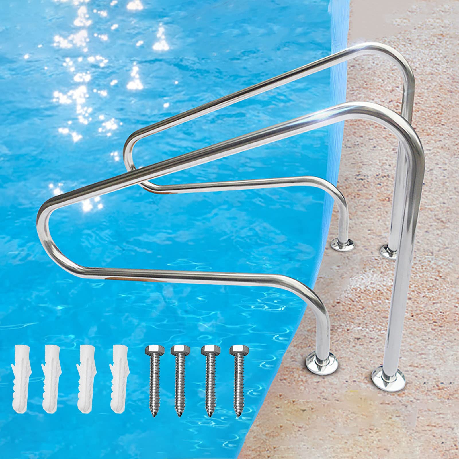 Main courante de piscine en acier inoxydable 304 dimensions 80 x 80cm - lot de 2 pièces