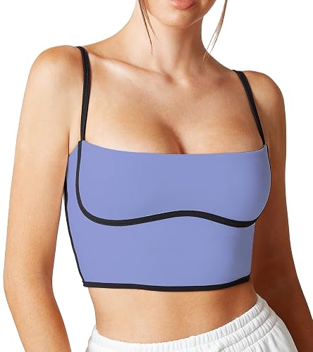 Sleeveless Spaghetti Strap Padded Sports Bra Tank Tops Square Neck