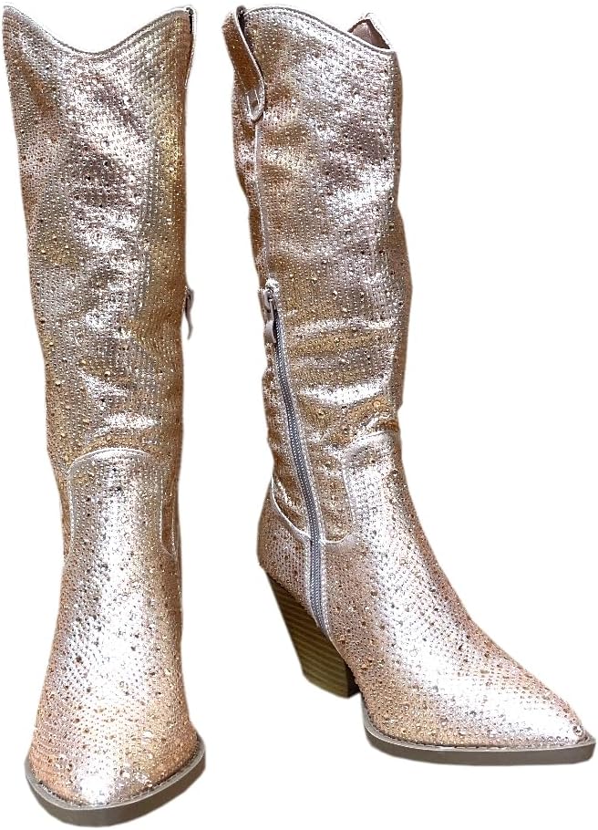 ABSOLEX Women Western Cowgirl Cowboy Pointed Toe Rhinestone Knee High Boots - 第 19/64 張圖片