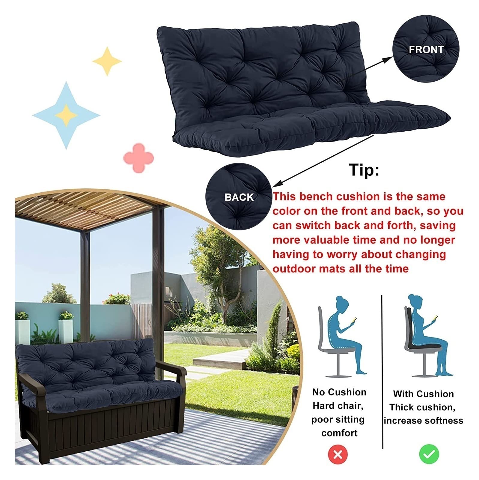 Cuscino impermeabile in pelliccia da giardino – Cuscini di ricambio per dondolo e panca – Accessori da giardino morbidi ed eleganti per il massimo comfort