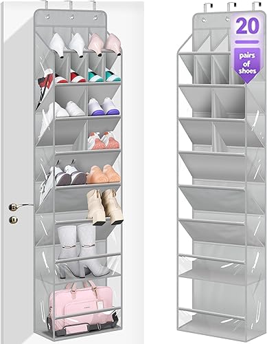 MISSLO Organizador de zapatos transparente para colgar sobre la puerta, con bolsillos profundos y grandes, para armario, 20 pares de soportes para