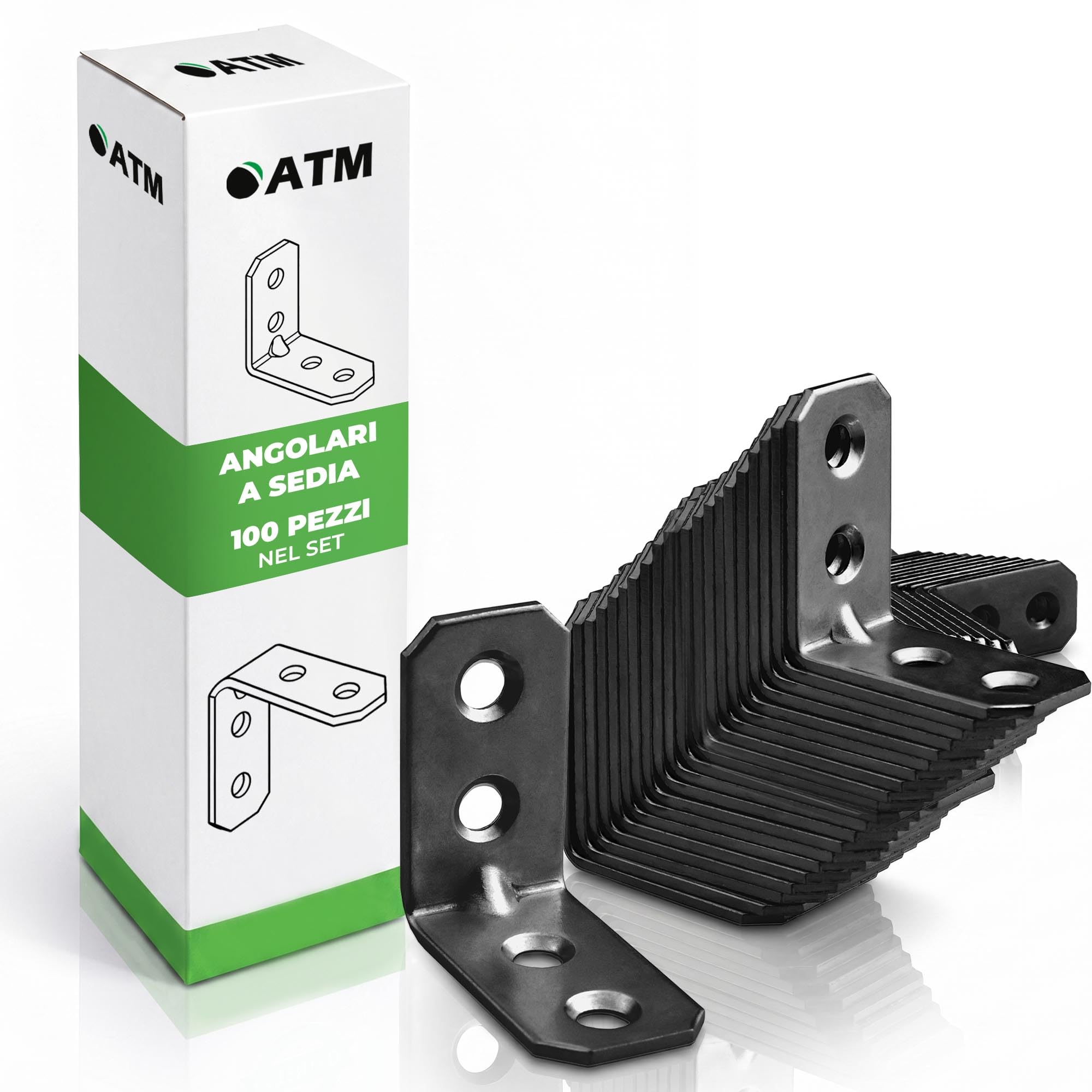 ATM Squadretta per Mobili Acciaio Zincato 30x30x16mm - Zincato Nero - Set da 100 pezzi