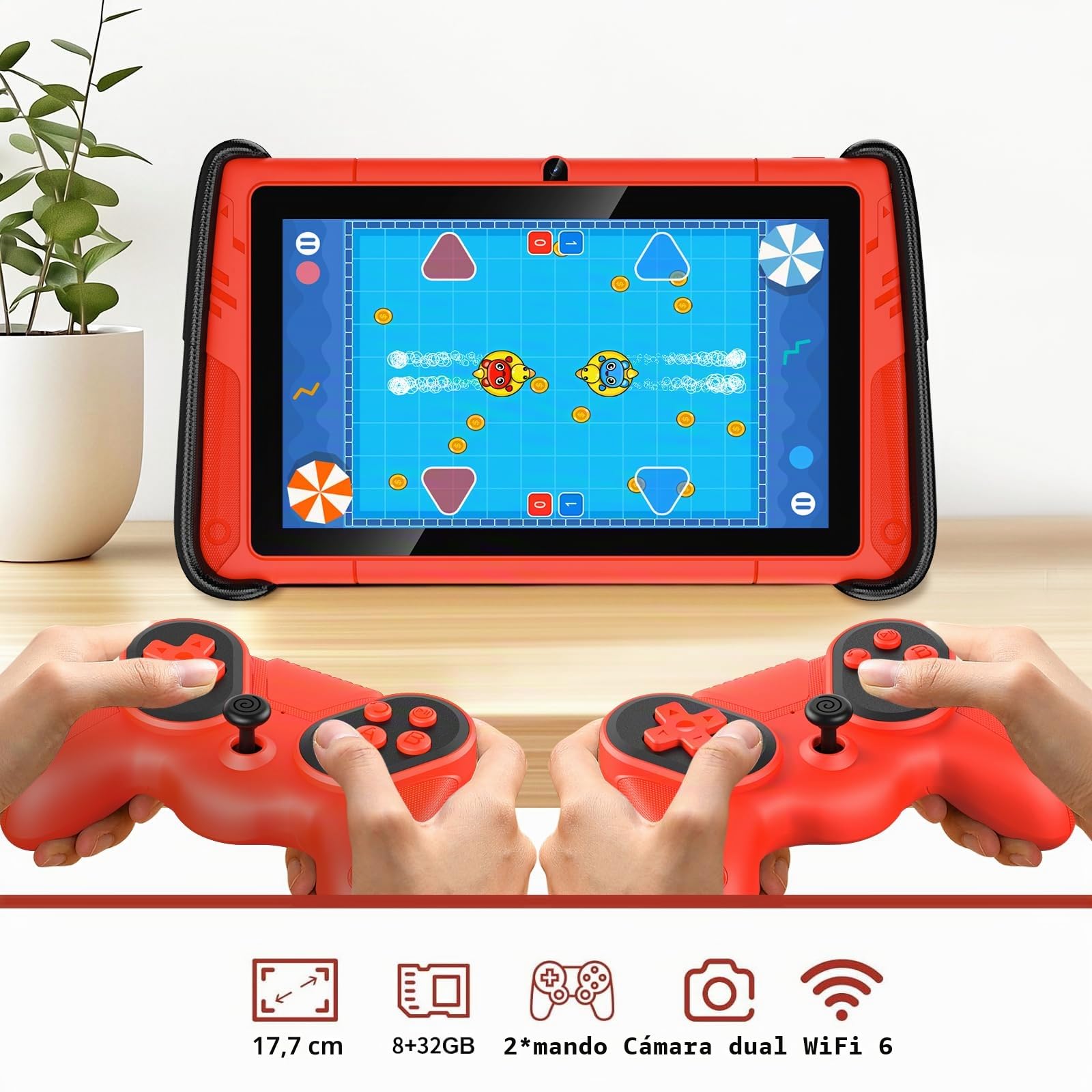 PRITOM Tabletas infantiles de 7 pulgadas, tabletas WiFi para niños, 8 GB de RAM, 32 GB de ROM, (expansible 512 GB), tableta Toddler, control parental, Android 15, BT, cámara dual, software para