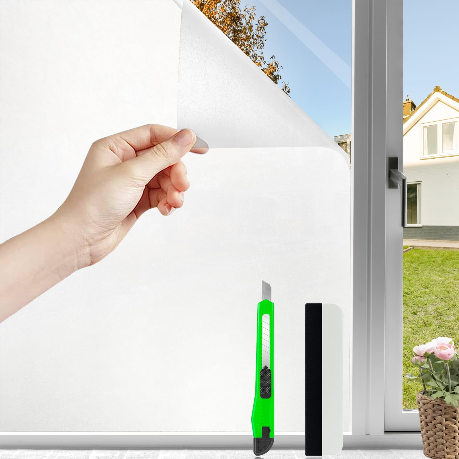 Window Privacy Film,Frosted Glass Window Film for Privacy,Opaque Vinyl Static Cling Windows Film for Glass,Peel and Stick Bathroom Privacy Window Film Stickers Coverings