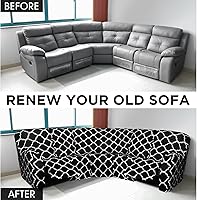 Vista 5 de Peryiter 7 fundas impresas en forma de L para sofá reclinable seccional de 5 asientos, fundas de sofá seccional de terciopelo de seda láctea, funda