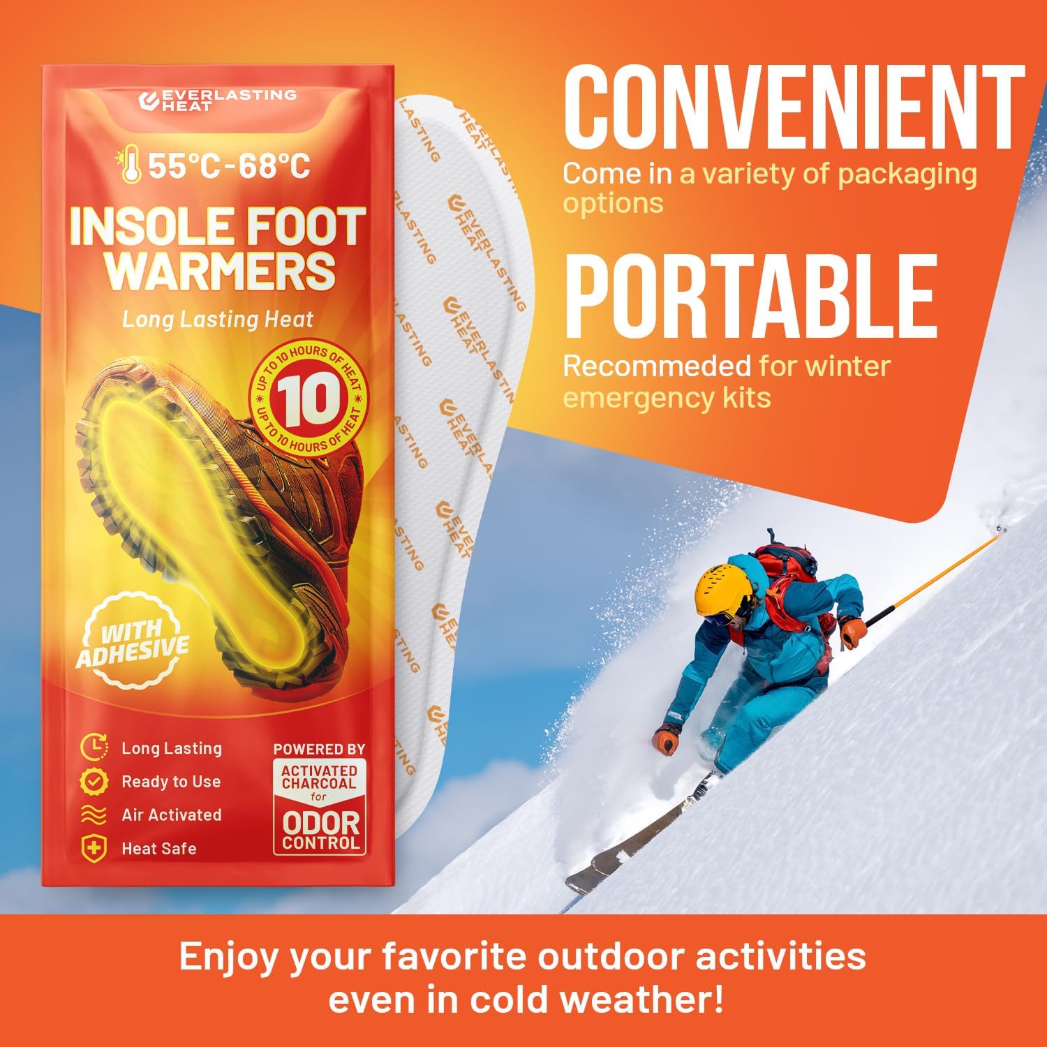 Insole Foot Warmers – 40 Pack | 10+ Hour Air-Activated Foot Warmers Disposable | Thin Adhesive Feet Warmers for Outdoor Comfort | TSA Approved Insole Warmers