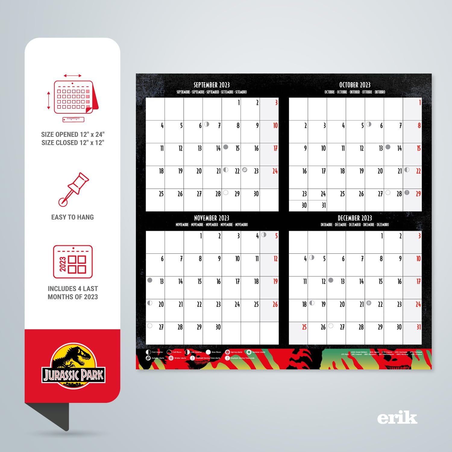 Grupo Erik Jurassic Park Wall Calendar 2024 12" x 12", Klein - Image 3