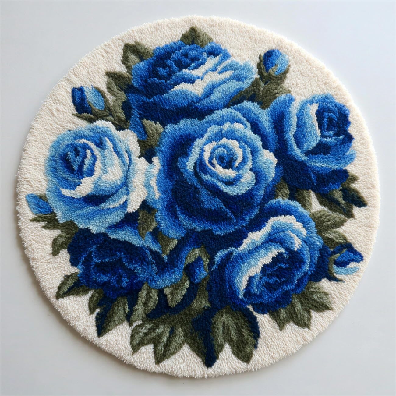 Kitquiver Flowers Latch Hook Kits for Adultsblue Roses Knitting Kits for Adults Latch Hook Canvas DIY Rugs Crochet Yarn Set Embroidery Kit 80x80cm
