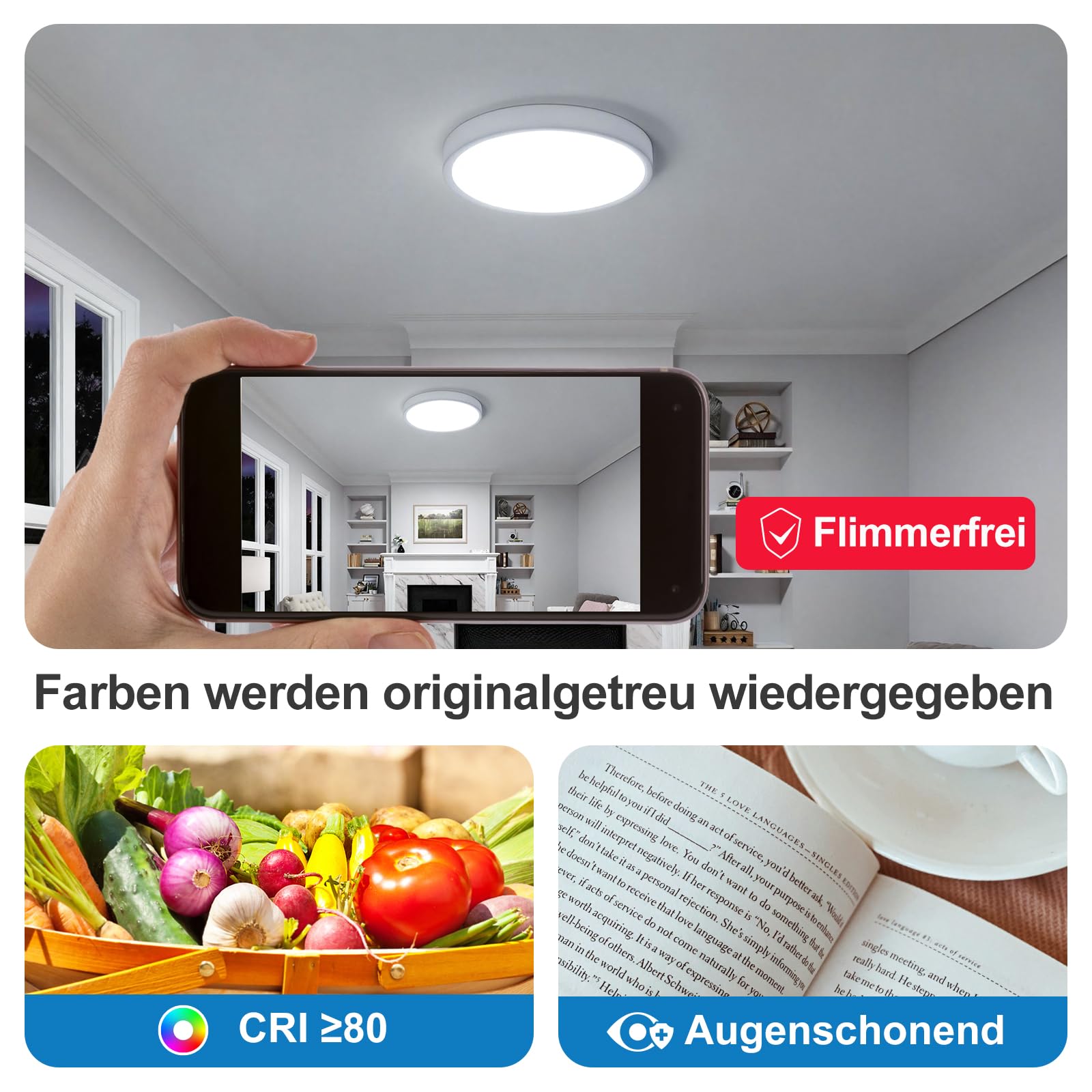 2 Deckenlampe LED Dimmbar, RGB Lampe Decke mit Fernbedienung Bunt Backlight