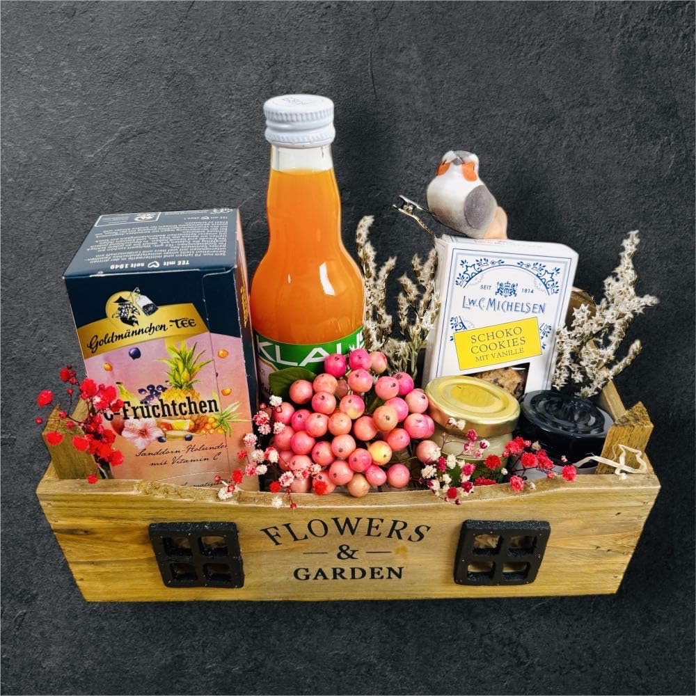 Flowers und Garden - klein | Hochwertige Präsentbox für Gartenliebhaber | Bunte Auswahl an Produkten | Fertig zum Verschenken