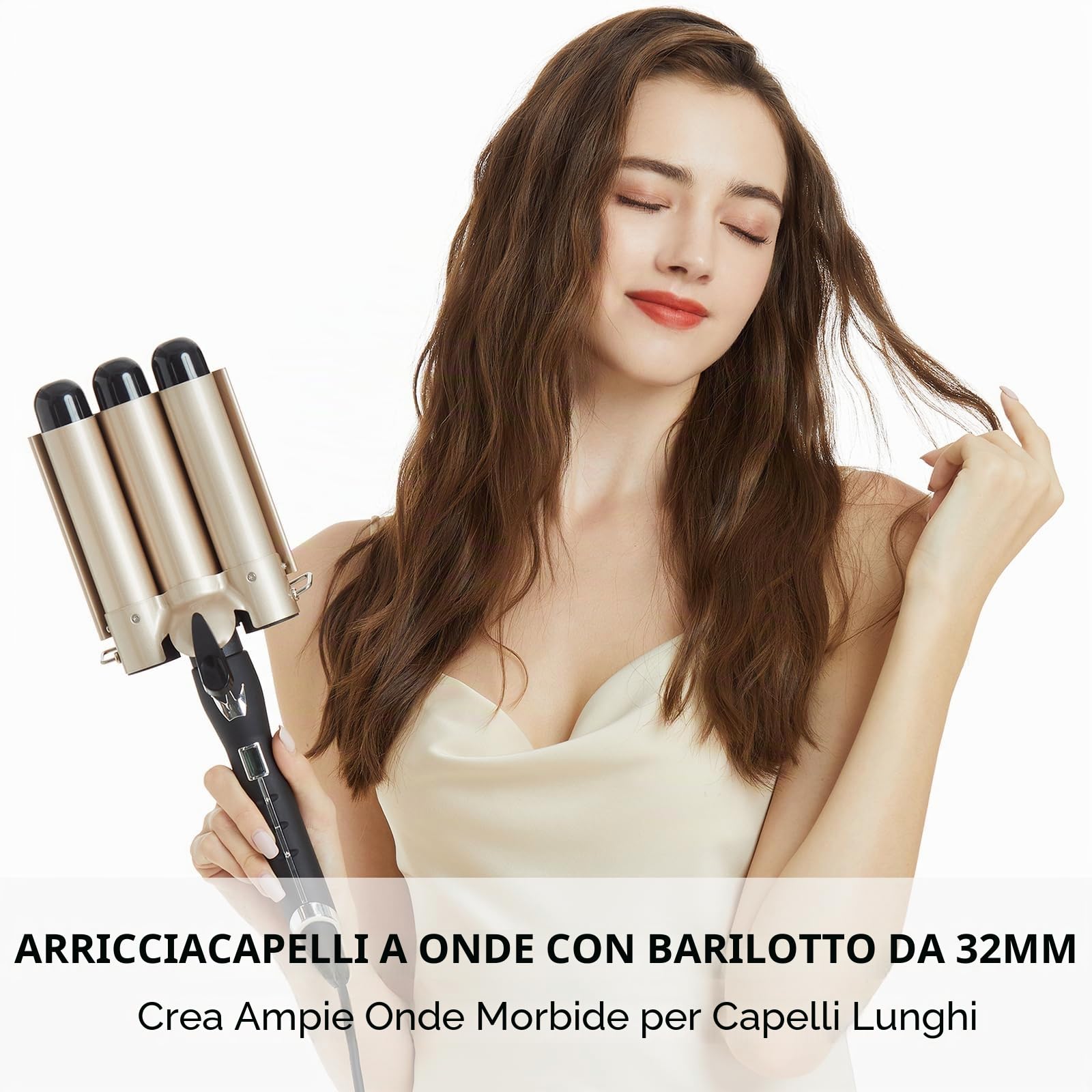 Ferro Arricciacapelli 32MM crea Onda Grande, AIMERVO Piastra Per Onde 14 Livelli di Temperatura da 80-210°C, Display Digitale Hair Waver Riscaldamento Immediato in 30 Secondi, Guanto Termico Incluso