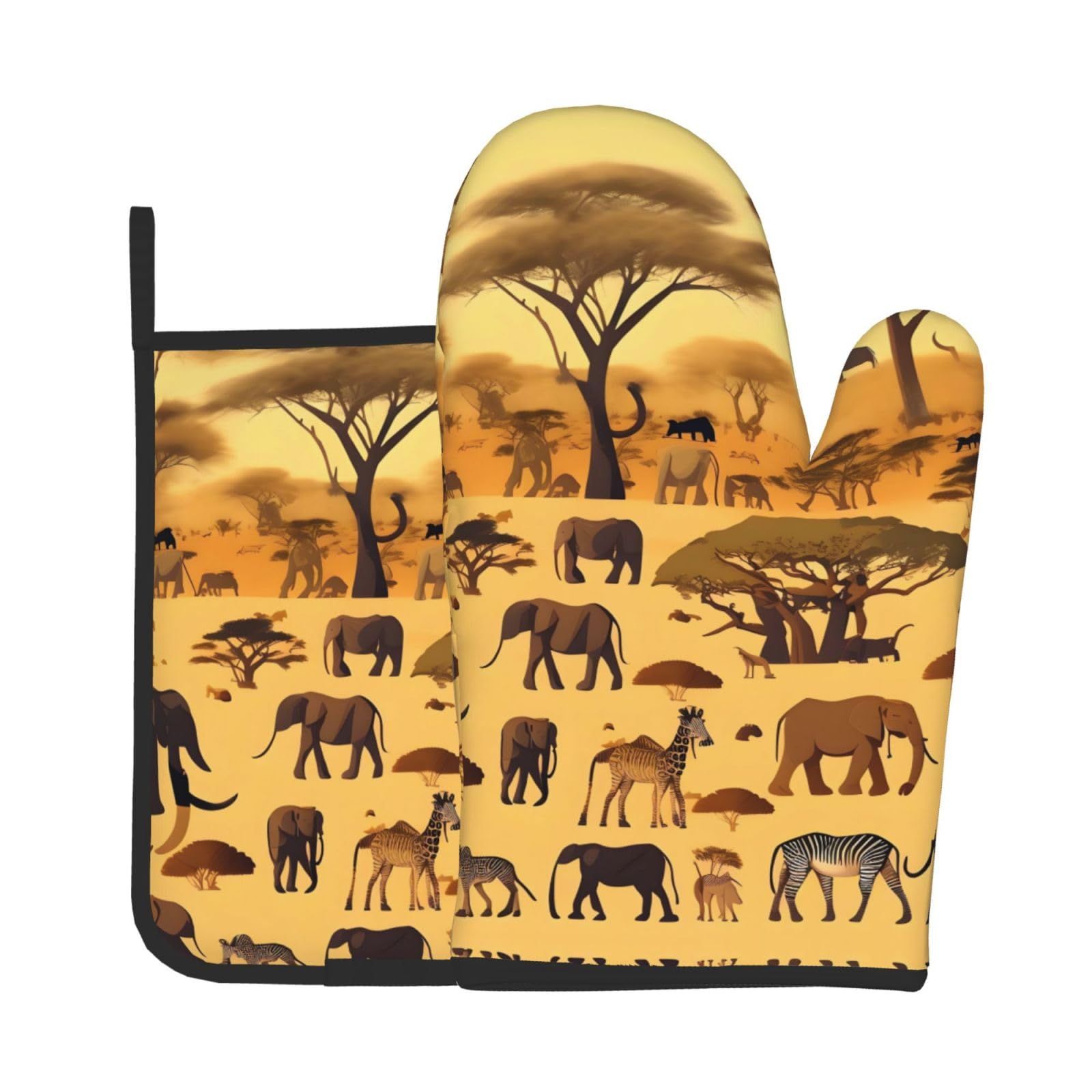 Oven Mitts and Potholders Set of 2 for Kitchen Baking Cooking GrayAfrican Grassland Animals Thick and Durable