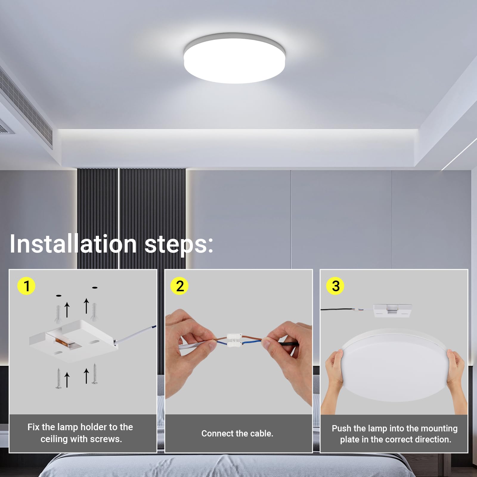 Kambo Lampada da Soffitto LED Luce Rotonda ∅30cm 48W Plafoniera LED Moderno IP44 Impermeabile Bianco Freddo 6500K 4320LM per Bagno Cucina Camera da letto Sala Soggiorno Corridoio Ufficio Cantina