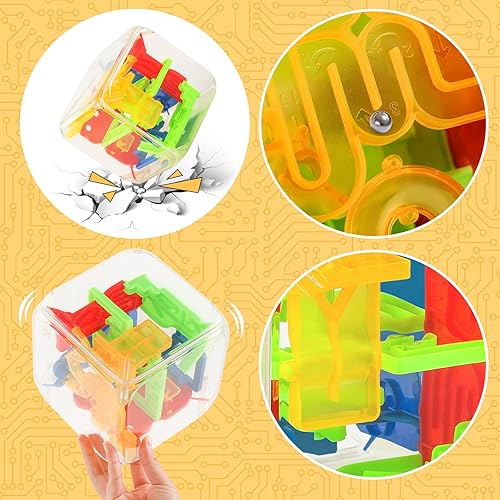 Miniatura 4 de 3 otters Cubo de laberinto de rompecabezas 3D, 72 obstáculos, juego de laberinto interactivo con juguete educativo para niños de 3 años en adelante