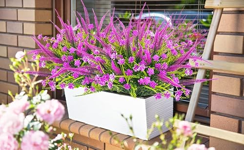 Uieke 6Pcs Artificial Plants Flowers Outdoor Uv Resistant Fake Faux Plastic Plants Greenery Shrubs Bushes For Home Garden Outside Front Porch Yard Planter Decor Purple #TOP7
