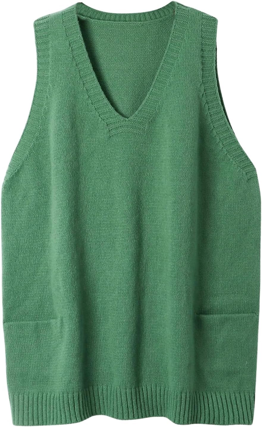 SHENHE Women's Plus Size V Neck Sleeveless Loose Knit Overall Sweater Vest Dress with Pockets