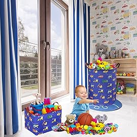 ESSME Kids Laundry Basket,Kids Hamper Collapsible Canvas Car Storage Bin for Boys Room Decor, Nursery Hamper,Gift Baskets,ToysHome Organizer(Vehicles)