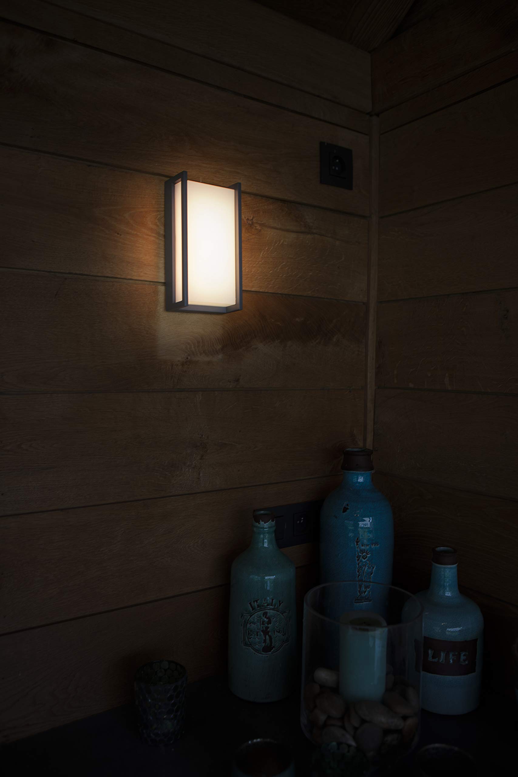 LED Außenwandleuchte Qubo,moderne Wandlampe aus Aluminium in Anthrazit,Farbwechsel, APP-Steuerung, Kompatibel mit Alexa und Google Assistant,Außenlampe