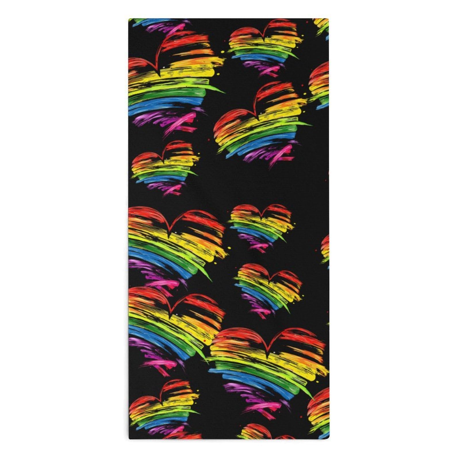 TXFBTRFSA LGBT Gay Rainbow Heart Hand Towels for Adult Face Towel Bath Beach Swim Accessories