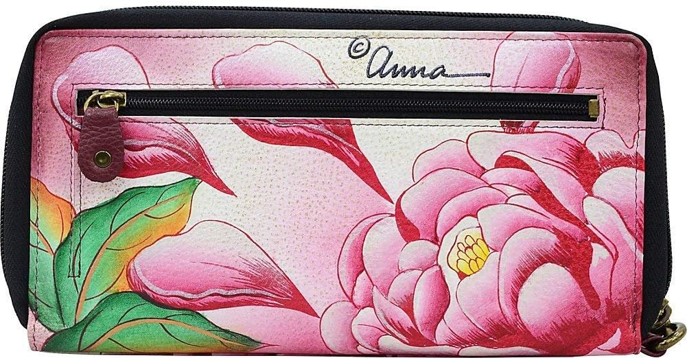 Anna by Anuschka Women's Hand Painted Leather Zip-Around Clutch, Summer Garden Denim, One Size